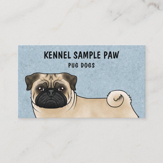 Fawn Pug Mops Tecknad hund Kennel Pug Breeder Visitkort (Framsida)