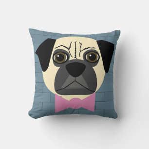 Fawn Pug, Rosa Bowtie, Blue Brick Kudde