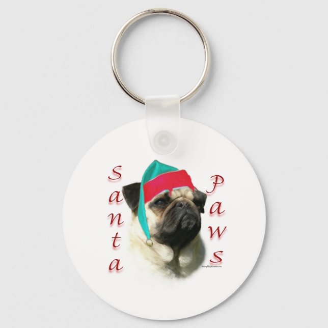 Fawn Pug Santa Tassar Nyckelring (Framsida)