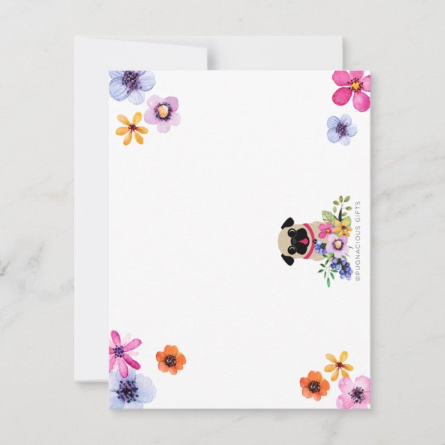 Fawn Pugs in Vår blommor Notecards Anteckningskort (Framsida)