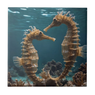 Fawn Romantic Seahorse under Ocean. Kakelplatta