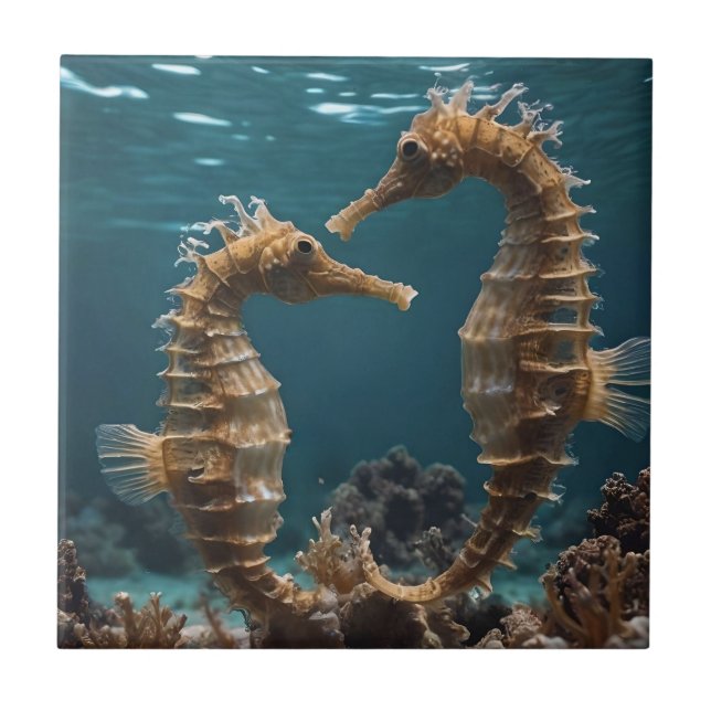 Fawn Romantic Seahorse under Ocean. Kakelplatta (Framsidan)