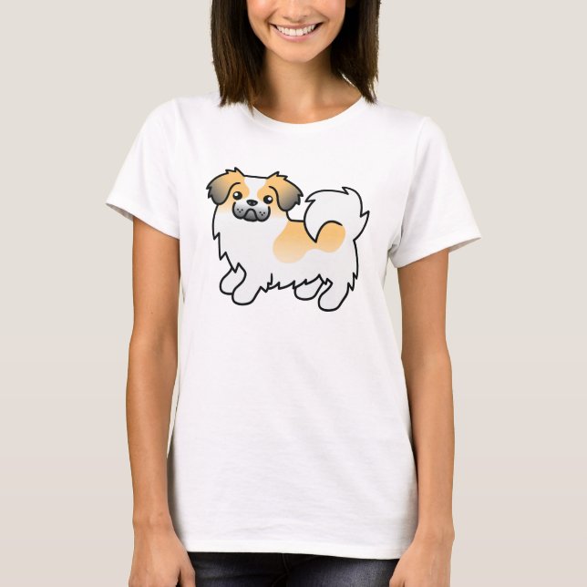 Fawn Sable Parti-färgad Tibetansk Spaniel Tecknad  Tee (Framsida)