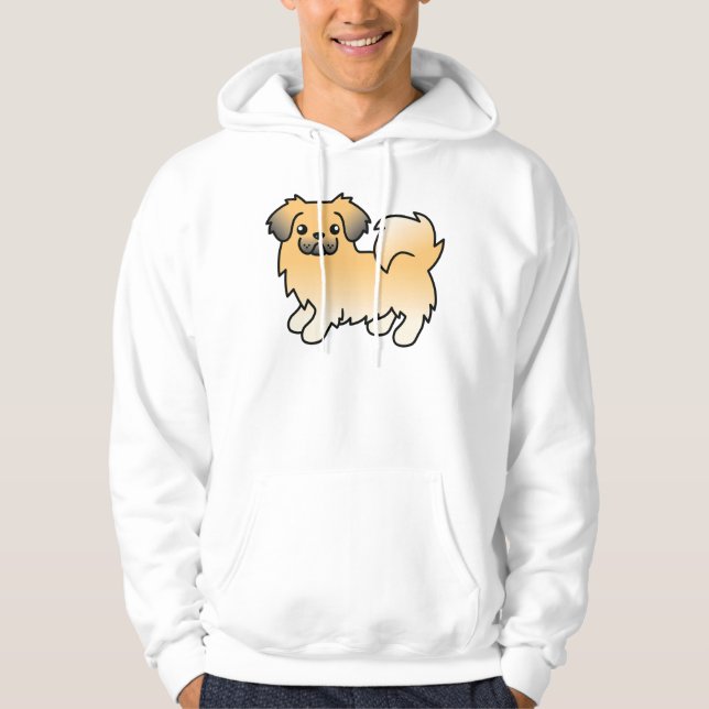 Fawn Sable Tibetan Spanel Cute Tecknad hund Hoodie (Framsida)