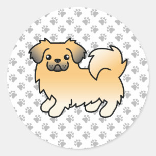 Fawn Sable Tibetansk Spaniel Söt Tecknad Hund Runt Klistermärke