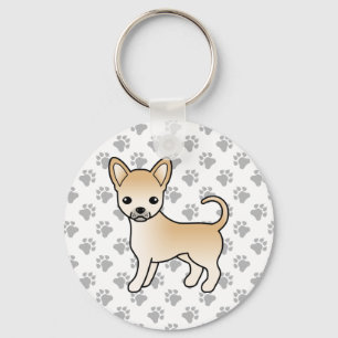 Fawn Smooth Coat Chihuahua Tecknad Hund & Tassar Nyckelring