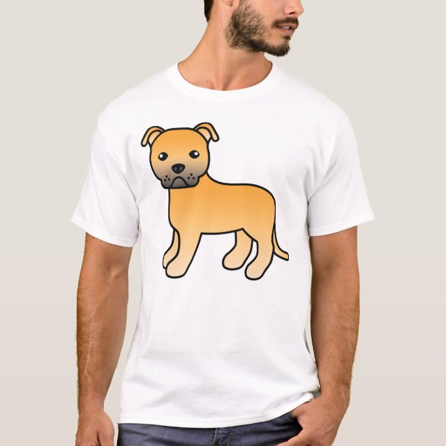 Fawn Stafford Bull Terrier Tecknad hund T Shirt (Framsida)