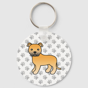 Fawn Staffordshire Bull Terrier Söt Tecknad Hund Nyckelring