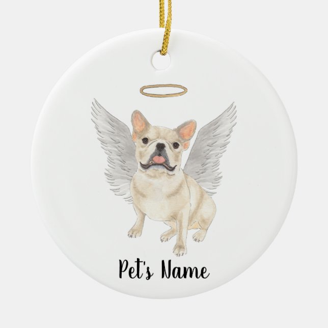 Fawn Tan Cream Frenchie Sympati Minnesljus Julgransprydnad Keramik (Framsidan)