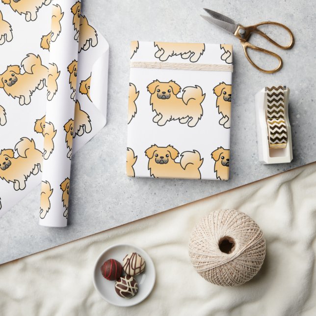 Fawn Tibetan Spaniel Söt Tecknad Hund Mönster Presentpapper (Hantverk)