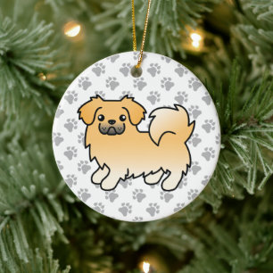 Fawn Tibetansk spanjor Cute Tecknad hund Julgransprydnad Keramik