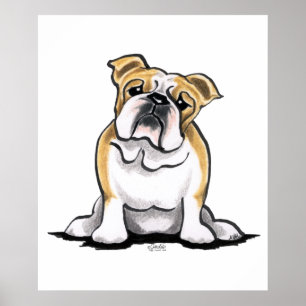 Fawn White Bulldog Sit Söt Poster