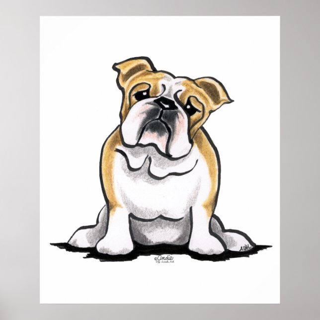 Fawn White Bulldog Sit Söt Poster (Framsidan)
