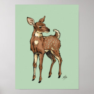 Fawn with Mint-bakgrund Poster
