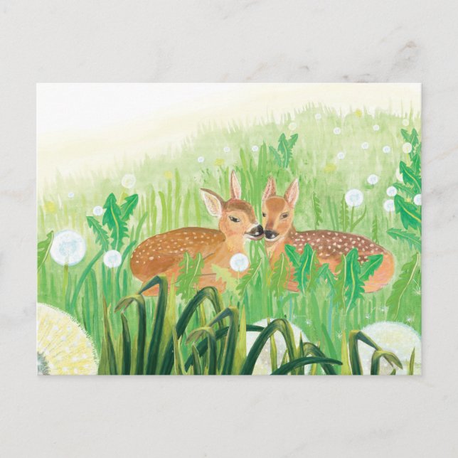 Fawns in Tall Grass Illustration Vykort (Framsida)