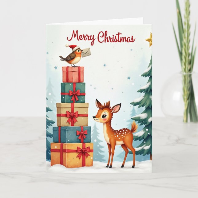 Fawns Snöiga Julkortsgåvor Kort (Framsida)