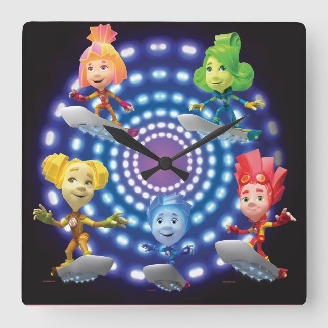 Faxerna | Topphemlig - fem barn Fyrkantig Klocka (Framsida)