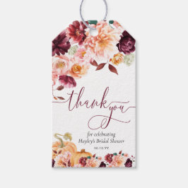 Faye Burgundy Höst Blommig Tack Bröllopsfest Presentetikett