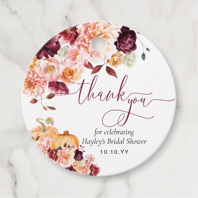 Faye Burgundy Höst Höst Blommig Tack Gåvor Etiketter (Framsida)
