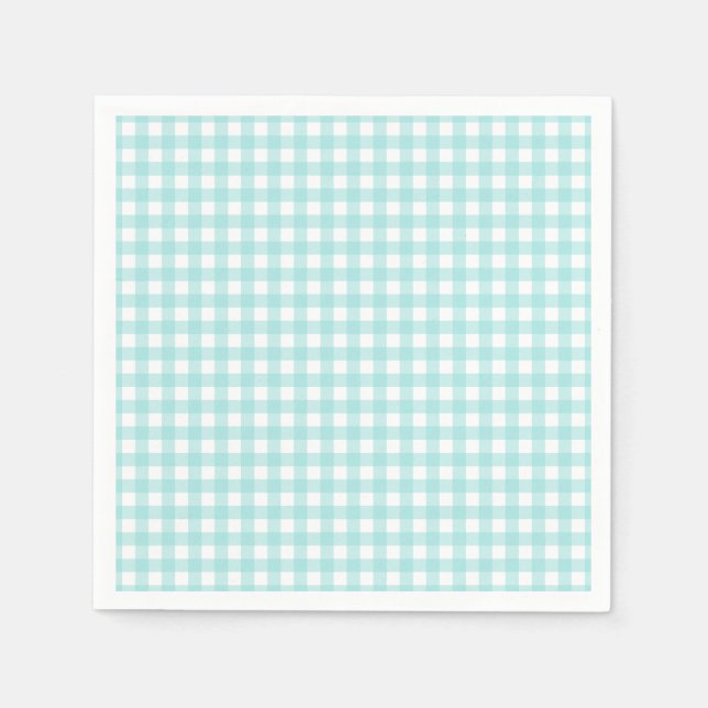 Faye och Lauren Aqua Blå Gingham Papper Pappersservett (Framsidan)