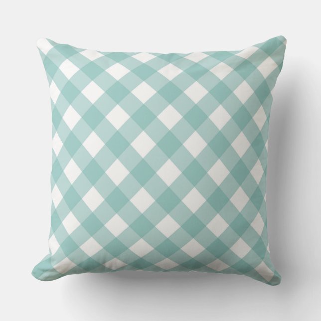 Faye och Lauren Aqua Gingham Kudde (Framsida)