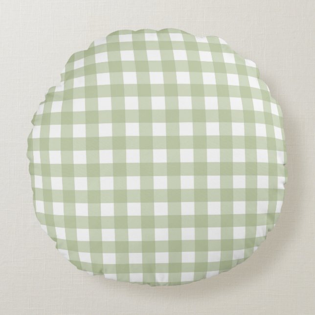 Faye och Lauren Green Gingham Rund Kudde (Framsidan)