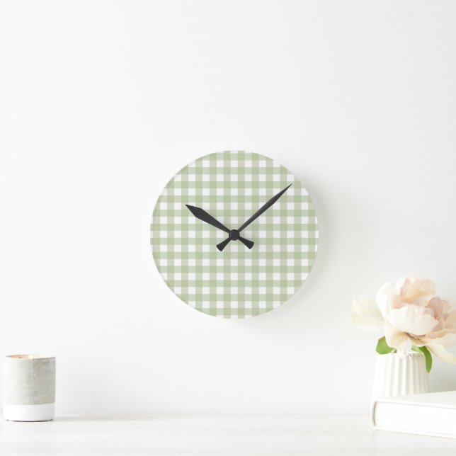 Faye och Lauren Grönt Gingham Wall Clock Rund Klocka (Hem)