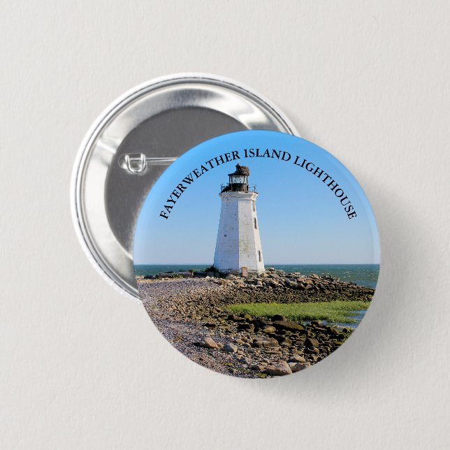 Fayerweather Island Lighthouse CT Round Pin Knapp (Framsida & baksida)