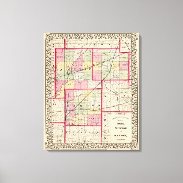 Fayette, Effingham, Marion, fylken Canvastryck (Framsida)