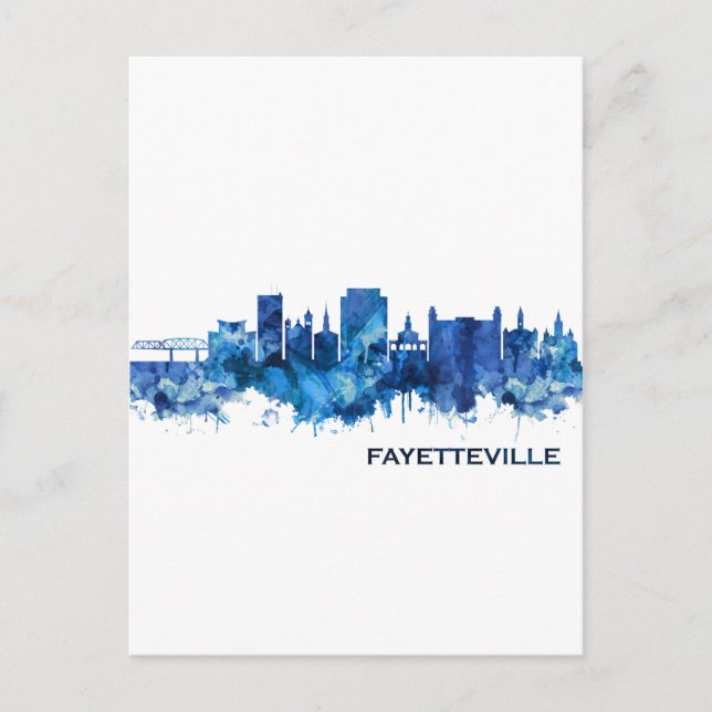 Fayetteville North Carolina Skyline Blue Inbjudan Vykort (Framsida)