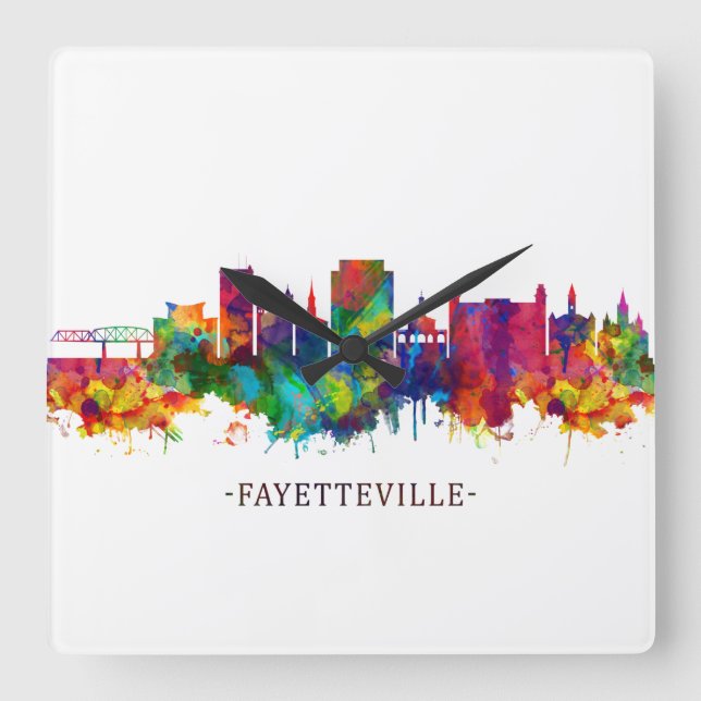 Fayetteville North Carolina Skyline Fyrkantig Klocka (Framsida)