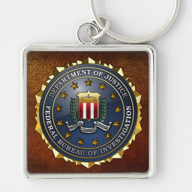 FBI Emblem Fyrkantig Silverfärgad Nyckelring (Framsidan)