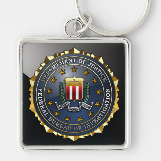 FBI Emblem Fyrkantig Silverfärgad Nyckelring (Framsidan)