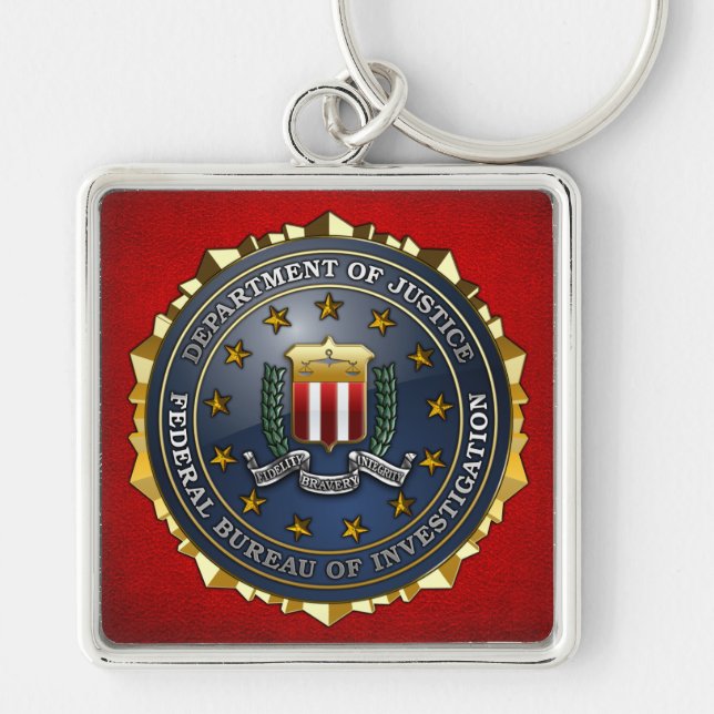 Fbi-Emblem Fyrkantig Silverfärgad Nyckelring (Framsidan)