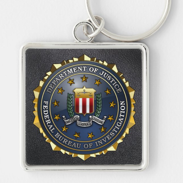 FBI Emblem Fyrkantig Silverfärgad Nyckelring (Framsidan)