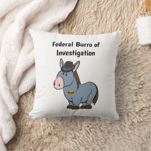 FBI Federal Burro of Investigation Donkey Tecknad Kudde