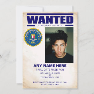 FBI Wanted Födelsedagsfest Inbjudningar