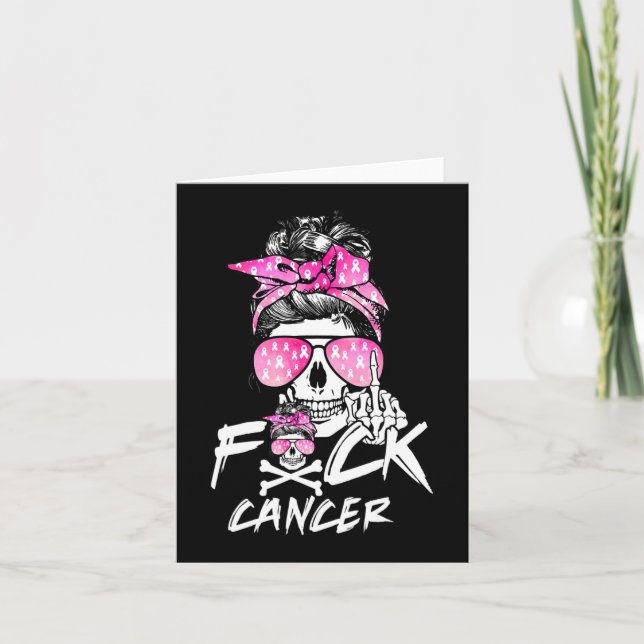 Fck Breast Cancer Women Warrior Rosa Ribbon Messy Kort (Framsida)