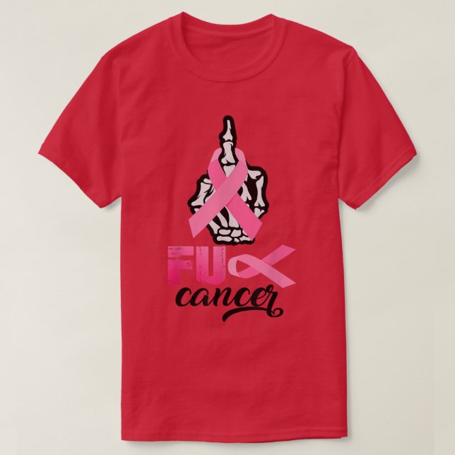 Fck Cancer Skeleton Hand Rosa Ribbon Breast Cancer T Shirt (Design framsida)