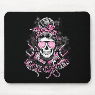 Fck Cancer Skull Messy Bun Rosa Breast Cancer Awar Musmatta