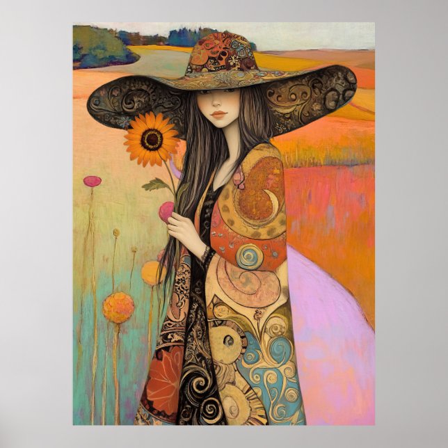*~* FD2 11 Whimsical Fall Girl Autumn Retro Flowe Poster (Framsidan)