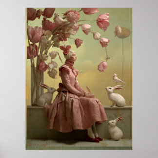 *~* FD2 22 Surreal Fågel Blommor Kanin Fantasy Poster