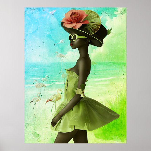 *~* FD2 25 feta Flamingo Tropical Black Woman Poster (Framsidan)