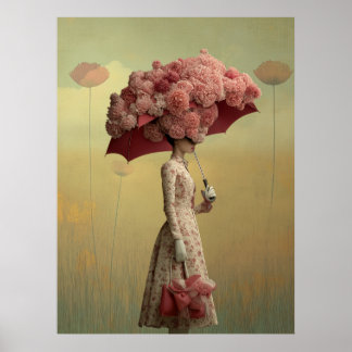 *~* FD2 26 Surreal  Retro Flowers Umbrella Vintage Poster