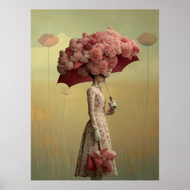 *~* FD2 26 Surrealistiska Retroblommor Paraply Vin Poster (Framsidan)