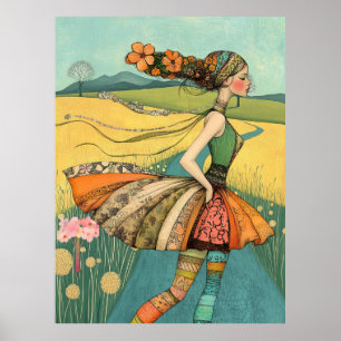 FD2 Blommig Retro Whimsisk Tjej Konst Vintage 17 Poster