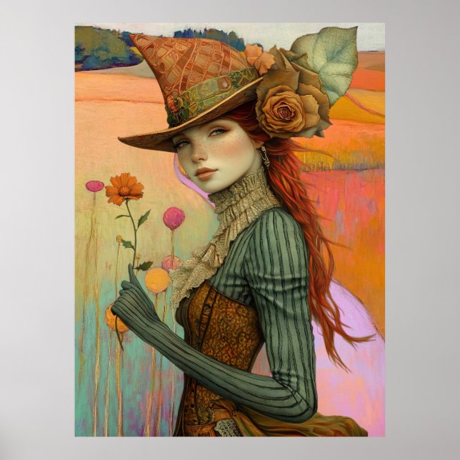 *~* FD2 Blommigt Fall Girl Autumn Retro Hat 22 Poster (Framsidan)