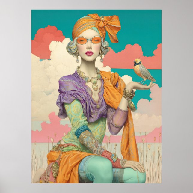 FD2 Bohemian Boho Summer Glam Woman Bird 41 Poster (Framsidan)