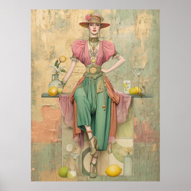 ^~* FD2 Boho 39 Woman Drink Flower Hippie Poster (Framsidan)