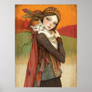 *~* FD2 Fall Girl Autumn Retro Cat Kitten 17 Poster